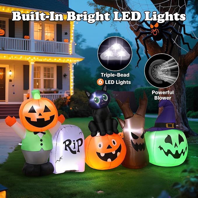 Halloween Inflatables Outdoor Decoration, 8.5ft Pumpkin/Tombstone/Black Cat/Ghost Tree, Cute Blow Up Yard Decor, for Outside Garage Door Graveyard Yard Porch Lawn (8.5ft Pumpkin+Black Cat)