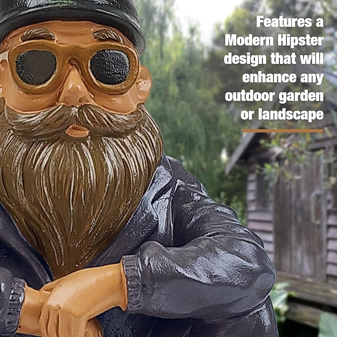 Better Office Products Garden Gnome Statue, 8" Height, Handcrafted Waterproof, UV-Resistant Polyresin Lawn Patio Porch Ornament Decoration (Modern Hipster)