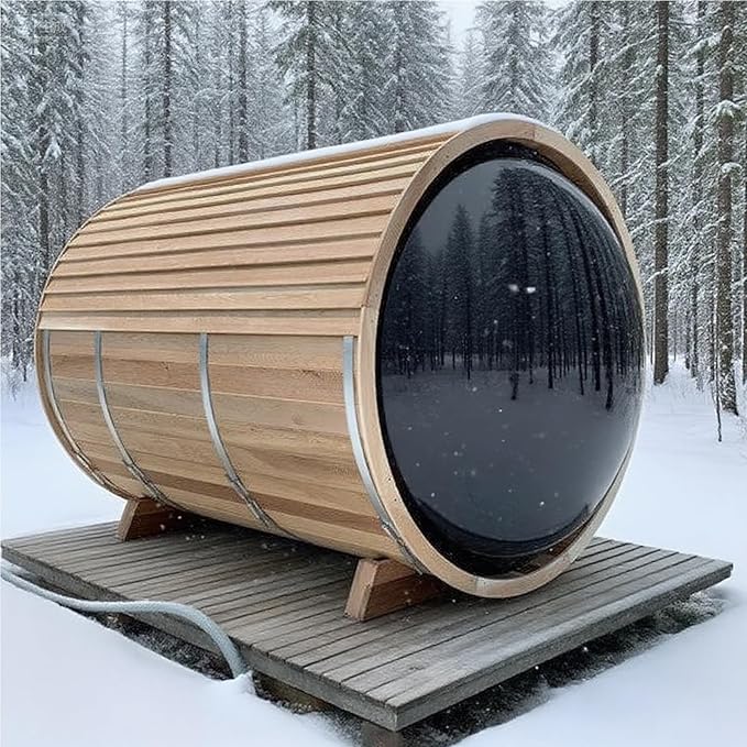 Smartmak Customized Outdoor Wood Barrel Steam Sauna, 2-10 Person Home Traditional Canadian Wooden Spa Room, with DIY Heating Stove, Rocks, Water Bucket, Spoon, Light, for Backyard, Garden, 195 ℉