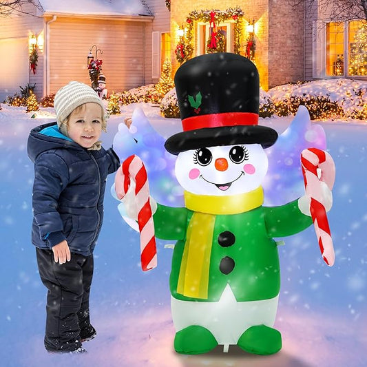 4 Ft Christmas Inflatables Snowman Angel Outdoor Decorations, Blow Up Yard Decorations with Built-in Colorful LED Lights, Snowman Christmas Decorations for Yard Garden Party