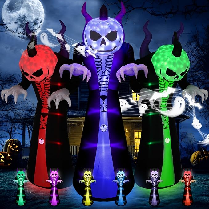 Elegear 10FT Halloween Inflatable Blow Up with Motion-Activated Screaming, 8-Mode Color Changing Light, Giant Grim Reaper Ghost Inflatables Outdoor Decorations for Yard Lawn Garden Porch Party