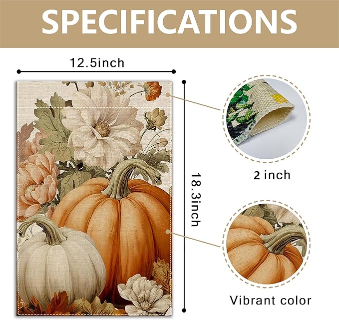 Garden Flags, Garden Flag, Stained Glass Style Pumpkin Maple Leaf Double-Sided Flags for Farmhouse Yard Outdoor Decoration-12 x 18inch (Pumpki7)