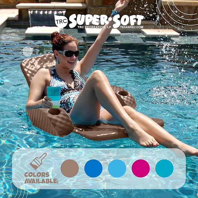 TRC Recreation Folding Baja Chair Foam Swimming Pool Float, Portable Super Soft Floating Lounger with 2 Cup Holders for Beach Essentials, Pink