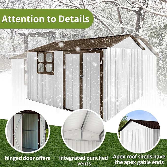 10x8FT Outdoor Metal Storage Shed with Window & Pent Roof – Heavy-Duty Steel Garden Shed, Secure Hinged Door, Weatherproof for Tools, Bikes & Lawn Equipment