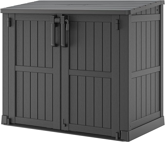 Light Gray Outdoor Resin Storage Shed 36 Cu. Ft. Garden Horizontal Storage Extra Large Capacity Weather Resistant Storage Box, Lockable Resin Waterproof Shed for Garbage Cans, Garden Tools