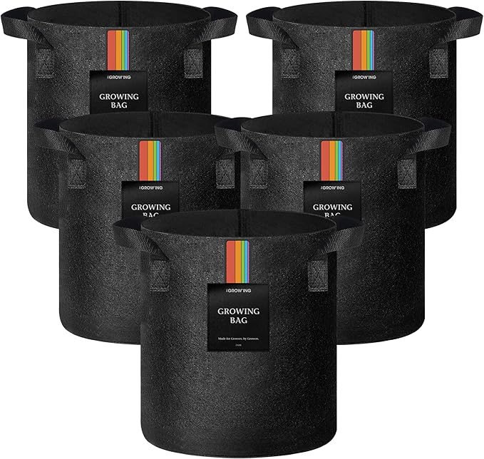 The Growing 5 Pack 3 Gallon Fabric Grow Bags，Thickened Aeration Nonwoven Fabric Plant Pots with Durable Handles,Heavy Duty 300G Planter Pot for Tomato, Fruits, Vegetables and Flowers, Black