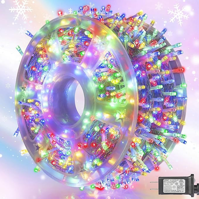 weillsnow 164 FT 500 LED Christmas Lights Outdoor, Waterproof Christmas Fairy Lights with Timer, Plug in Multicolor LED String Lights with 8 Modes for Bedroom Wedding Party Xmas Decoration