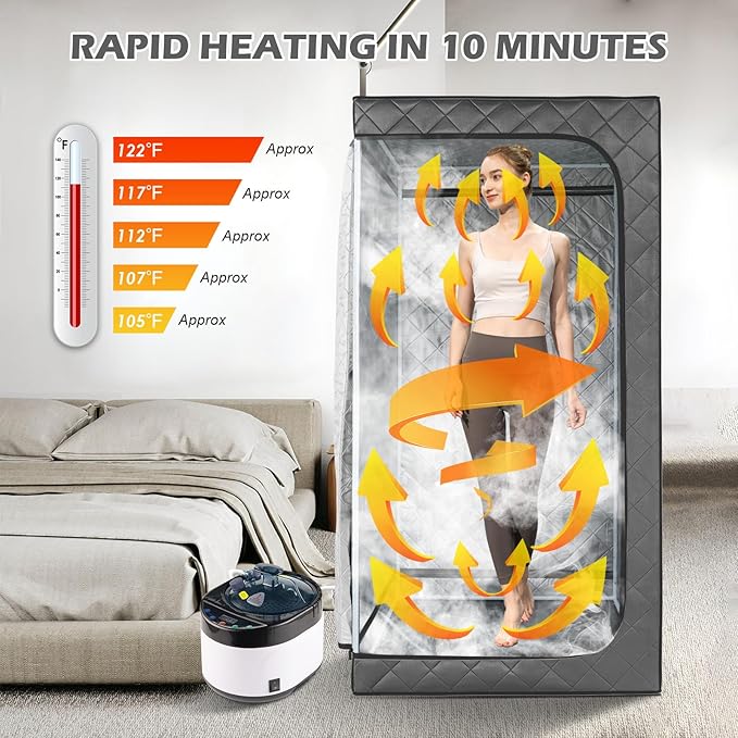 Portable Steam Sauna Box for Home, Portable Sauna for Home Spa, One Person Foldable Lightweight, Full Body Sauna Tent for Relaxation, 1600W & 4L Steamer Generator, Foldable Chair
