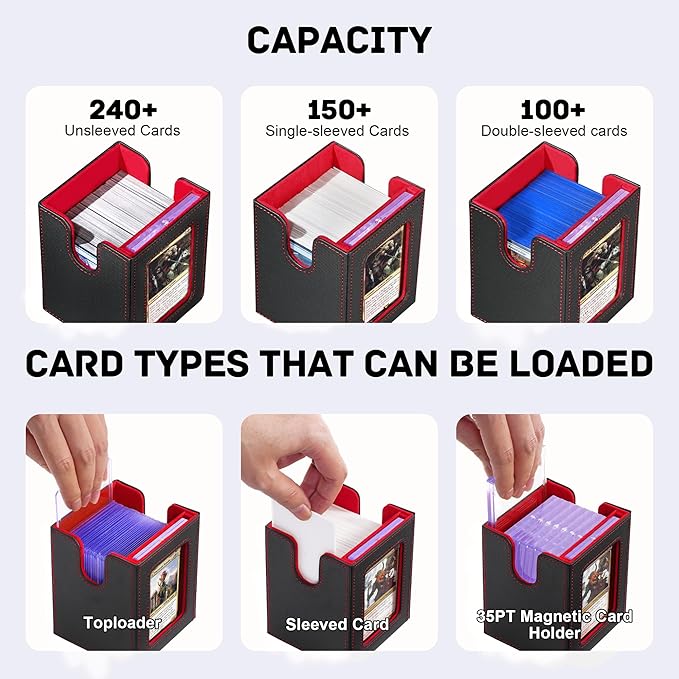 Marsguard Trading Card Deck Box with Commander Display，4 in 1 MTG Storage Holds 300+ Double-Sleeved Cards，3 Deck Boxes & Dice Tray Included，Fits MTG, TCG, PTCG & Sports Cards