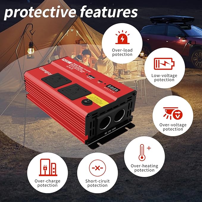 Car Power Inverters 1200W Inverter - 12v DC to 110v AC Converter with AC Outlets USB Type-c Port,Car Power Converter for Truck/Home/Vehicles/Laptop Trip