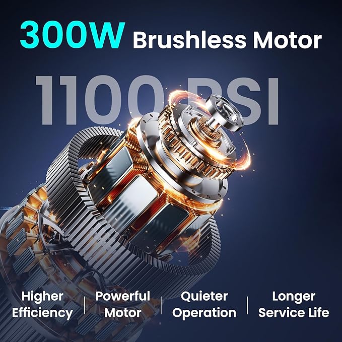 1100PSI Portable Cordless Pressure Washer - 4.0Ah Long-Lasting Battery, Powerful Brushless Motor, 3 Pressure Levels, 6-in-1 Nozzle, Foam Cannon, Perfect for Car Yard Cleaning Garden Watering