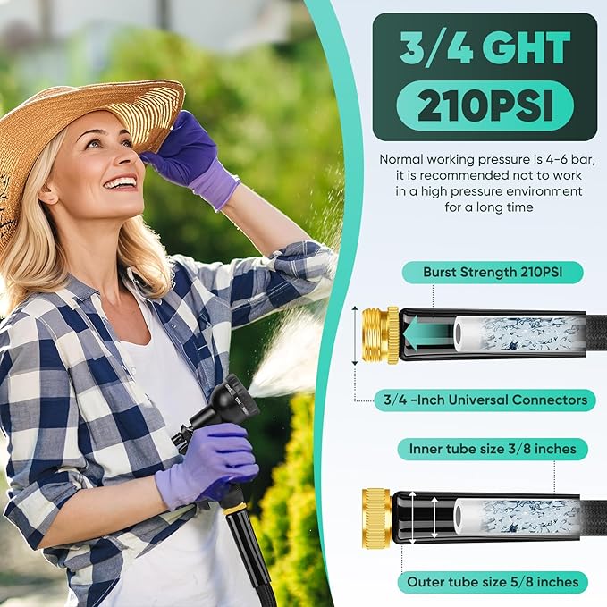 Garden Hose Non-Expanding 100ft, Flexible Garden Hose with 10 Function Hose Nozzle, Lightweight, Kink Free and Water Hose for Outdoor,Yard, Lawn, Car Wash, Marine,and Camper Use