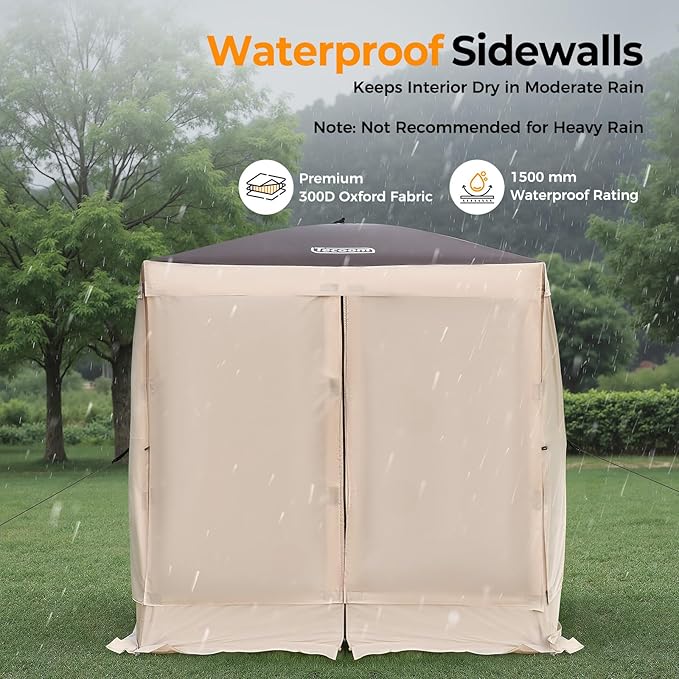 Tecoom 4 Side Pop Up Gazebo Tent, 6x6ft Waterproof Instant Screen with Mosquito Netting, Removable Wind Cloths, Portable Outdoor Canopy for Sun Shelter for Camping, Garden and Picnics