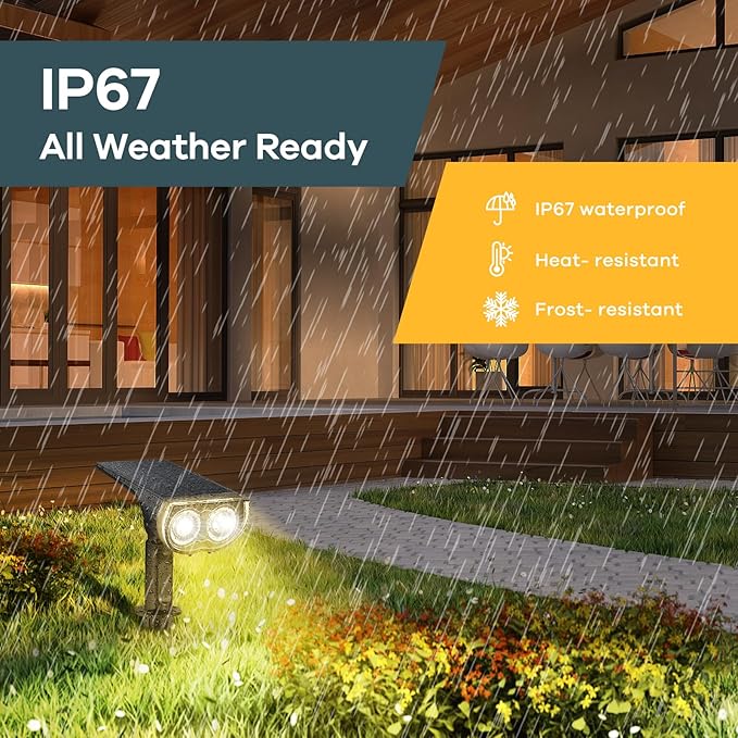 Linkind StarRayS Solar Lights Outdoor, 350LM Solar Spot Lights Outdoor, IP67 Waterproof Solar Lights for Garden, Yard, Landscape and Walkway, Warm White, 6 Pack