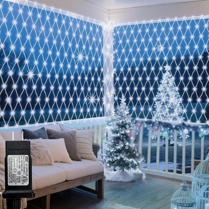 Cool White Net Lights, 360 LED Outdoor Christmas Net Mesh Lights for Bushes 21x5 ft, 8 Modes Waterproof Twinkle String Lights Connectable for Halloween Hedge Yard Garden Party Decor