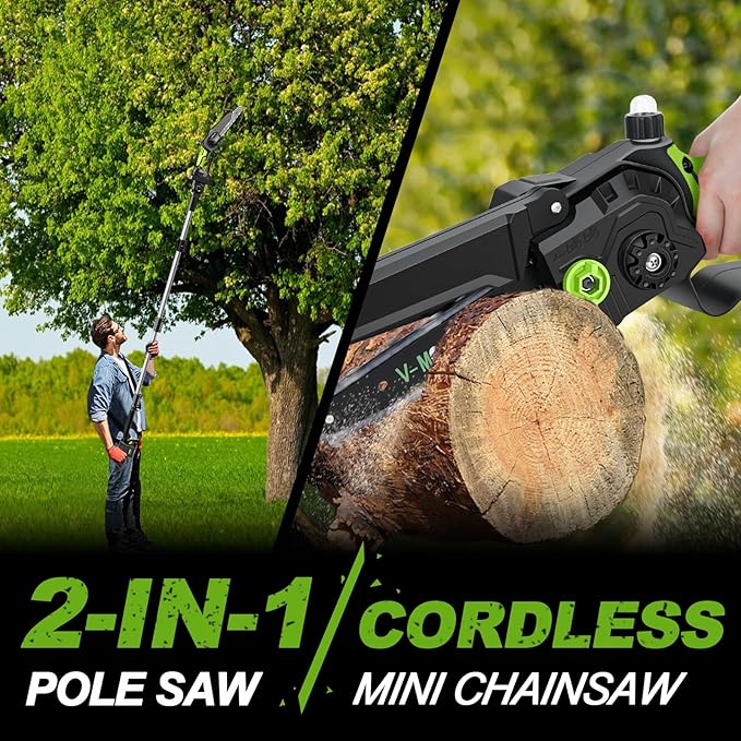 2-IN-1 Cordless Pole Saw 8 inch &6 inch, Pole Saws for Tree Trimming 2 * 4.0Ah Battery Powered, Electric Pole Saw Brushless 15ft Max Extension Pole Chainsaw for Tree Trimmer Wood Cutting