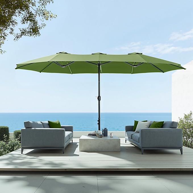 Sophia & William 15 ft Extra Large Patio Umbrella with Base Included, Rectangular Outdoor Umbrella Heavy Duty, Market Umbrella Double-sided Fade Resistant for Pool Garden Backyard, Lime