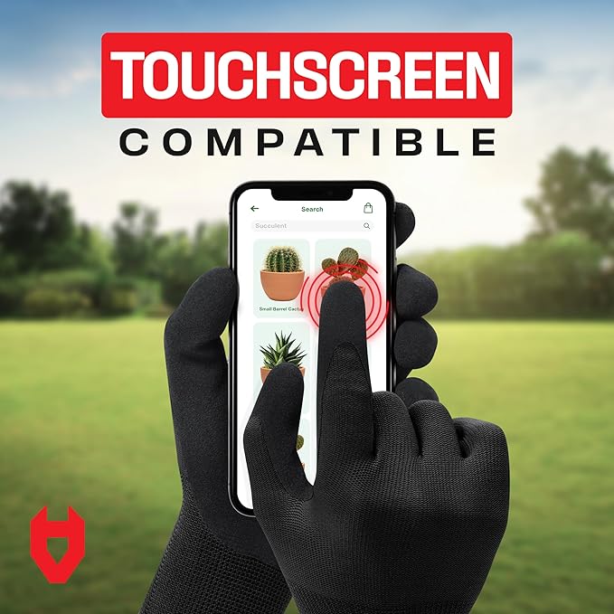 NoCry Gardening Gloves for Men with Strong Grip and Touchscreen Tips — Breathable Rubber Coated Garden Gloves with Superior Dexterity — Snug-Fitting Yard Gloves for Men or Lawn Gloves Men