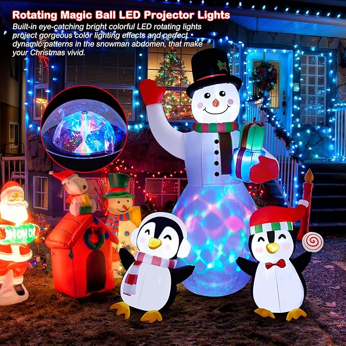 8FT Outdoor Inflatable Christmas Snowman Penguin Xmas Blow Up Decor with LED Lights
