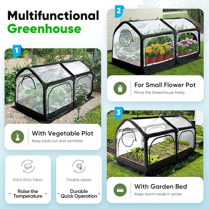 Quictent Premium Greenhouse with Screen Window, Portable Fast-up Plant Greenhouses for Outdoors with Heavy Duty Pop-up Fiberglass Frame Durable Waterproof Cover, 98.4x49.2x52.8 Inch, Black