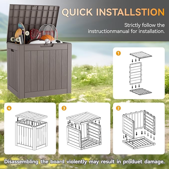 NUNU LAB Outdoor Storage Box, 32 Gallon Deck Box Indoor Outdoor Storage Bin, Waterproof Resin Patio Storage Box for Garden Tools, Package Delivery, Pool Accessories Lockable