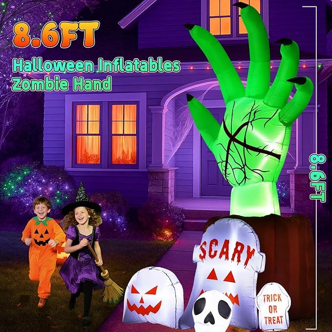 Garma 8.6 FT Halloween Inflatables Decorations Outdoor - Zombie Hand Animated Blow Ups Yard Decoration Animatronic Inflatable with Built-in LEDs for Halloween Party, Yard, Garden, Lawn Decor