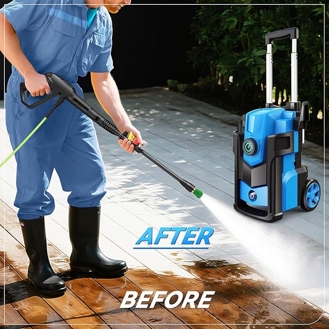 Pressure Cleaner, 5000 PSI 4.0 GPM Heavy Duty Power Cleaner, with 4 Nozzles,Foam Cannon,33FT Hose Reel and 500ml Soap Bottle for Home/Cars(Light Blue)