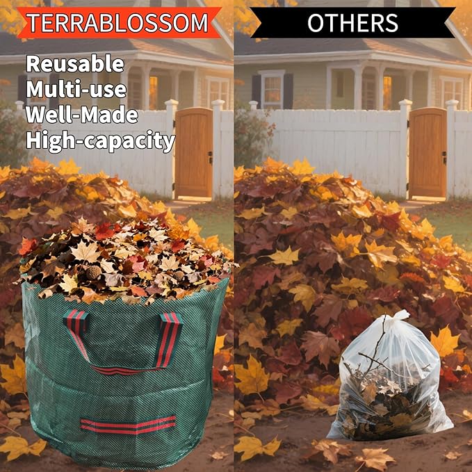 Yard Waste Bags 2 Pack 16 Gallon/72 Gallon Reusable Heavy Duty Leaf & Lawn Bags with 2 Handles for Leaves Grass Garden Debris (2x16 Gallons)