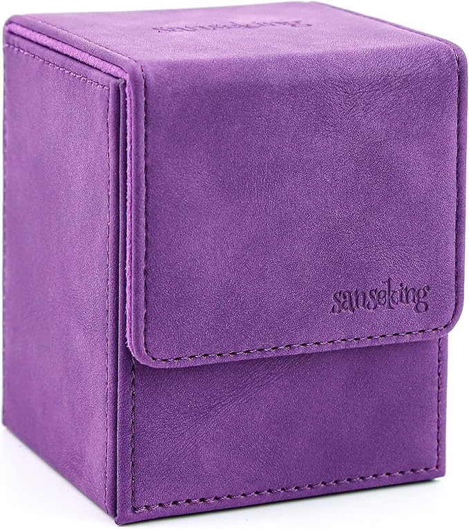 Magic Card Deck Box for MTG Single Deck Card Box fits 100+ TCG Sleeved Cards Soft Leather Card Box Top loading Card Boxes Magic Gift for MTG TCG CCG (Vertical,Purple)