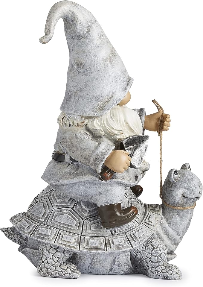 Roman Giftware Inc., Garden Collection, Gnome Riding Turtle Statue, 11.5" H, Decorative, Garden Gift, Home Outdoor Decor