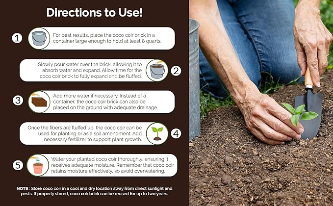 UBICON Easy to Use Compressed Coco Coir Organic Top Soil for Indoor and Outdoor; 24 Bricks expands to 60 Gallons, Excellent Aeration, Reduces Weed Growth, and Retains Water