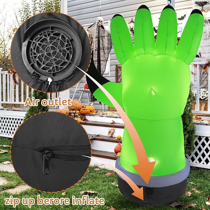8FT Green Palm, Halloween Outdoor Inflatable Decoration, Contains LED Lights, Suitable for Outdoor lawns, Gardens, terraces and Halloween Parties