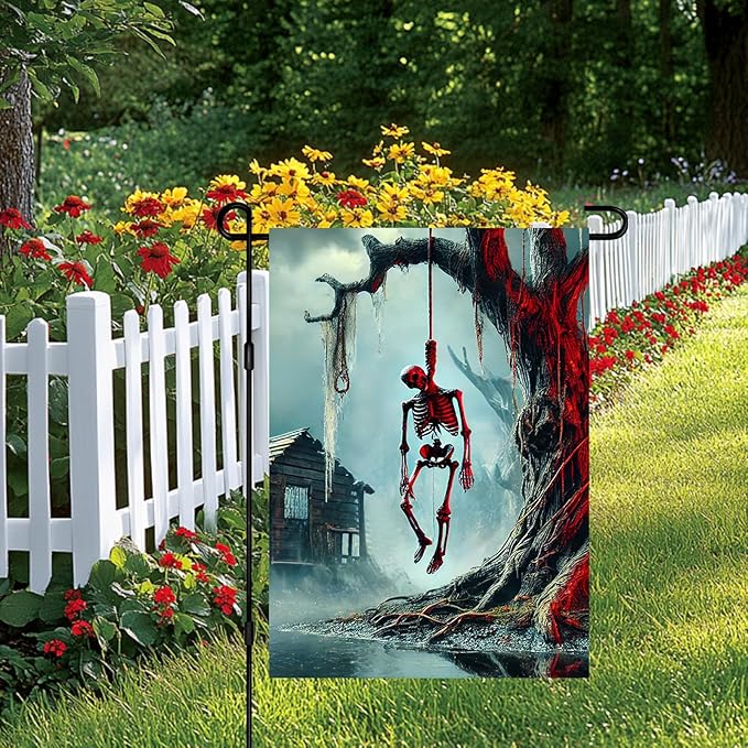 Halloween Horror Garden Flag 12x18 Inch Hanging Skull Swamp Tree Flag Outdoor Yard Decorations House Banner Porch Lawn Patio Home Decor