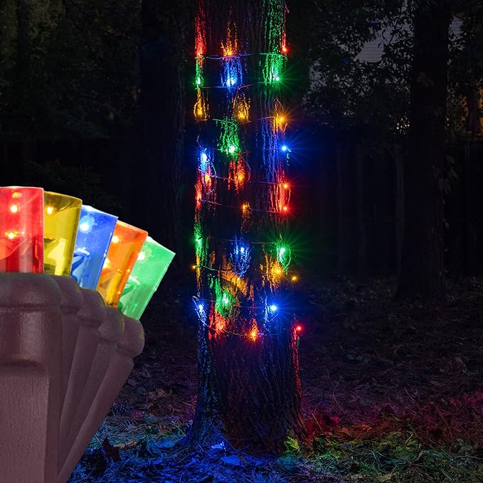 70 Multicolor StretchNet Pro Expandable Christmas Net Lights for Large Trees, LED Tree Wrap Lights - 30" x 45" Stretchable Net - Brown Wire Outside Christmas Lights