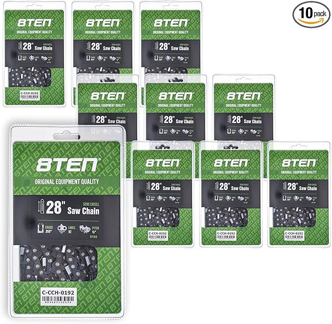 8TEN Semi Chisel Chainsaw Chain 28 Inch .050 3/8 92 DL For McCulloch Pro Mac 800 (10 Pack)