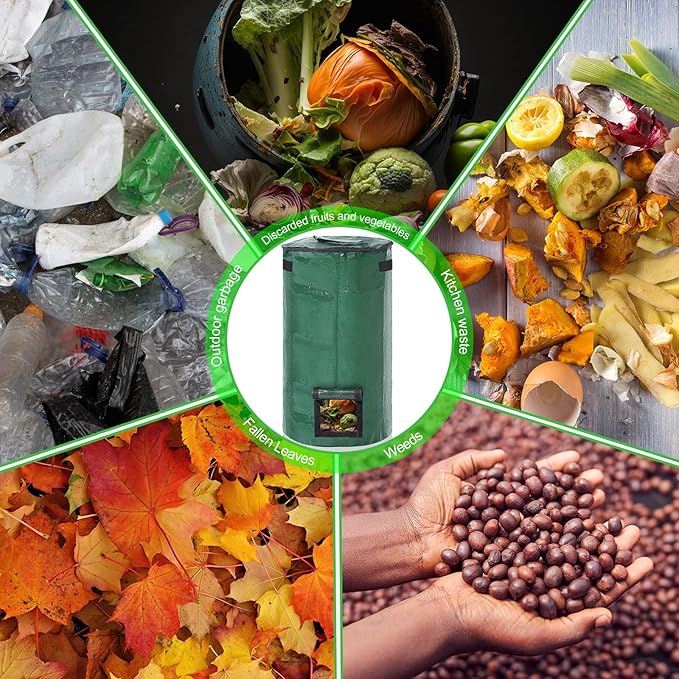 Berlune 6 Pcs Reusable Yard Waste Bags with Lid and Handles Extra Large Lawn Bags for Collecting Fall Leaves Heavy Duty Garden Trash Container for Camping Outdoor Debris Branches Grass(34 Gallon)