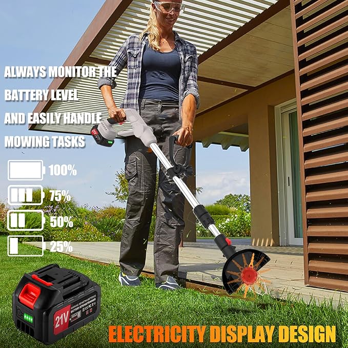 Electric Weed Wacker Eater Cordless String Trimmer Battery Powered, 21V/4000mAh Grass Trimmer Battery Operated Brush Cutter, 3 in 1 Lightweight Weed Trimmer/Lawn Edger/Trimmer Edger for Yard Garden