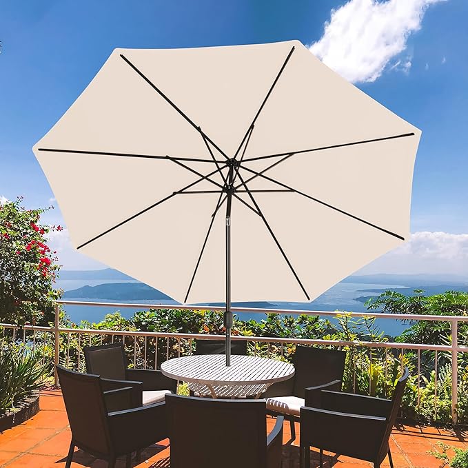 Sundale Outdoor 11 ft Patio Umbrella with Sand Bag Umbrella Base Included, Outdoor Umbrella with Tilt and Crank, Beige