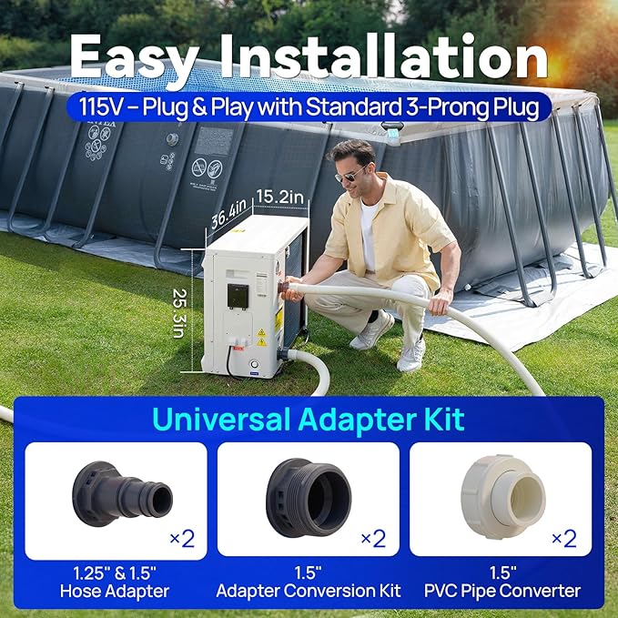 Aquastrong Inverter Swimming Pool Heat Pump, 22,000 BTU 7,000 Gallons Electric Pool Heater for Above Ground and Inground Pool, WiFi Capable Timer, Heating and Cooling Pool Heater 120V