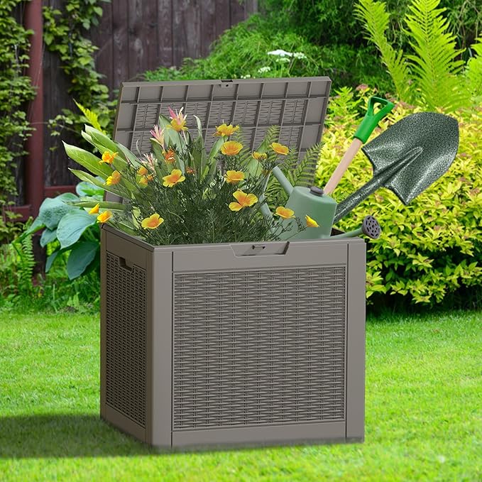Outdoor Storage Box,2 Packs 31 Gallon Deck Box, Large Resin Storage Cabinet for Gardening Tools, Patio Pillow, Lockable, Waterproof and UV Resistant