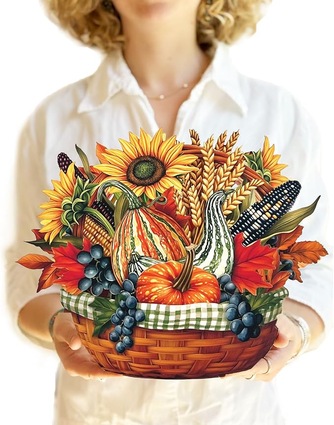 Freshcut Paper Pop Up Cards, Golden Harvest, 12 Inch Life Sized Forever Flower Bouquet 3D Popup Greeting Card, Birthday Cards, Thank You Card, Blank Notecard & Envelope