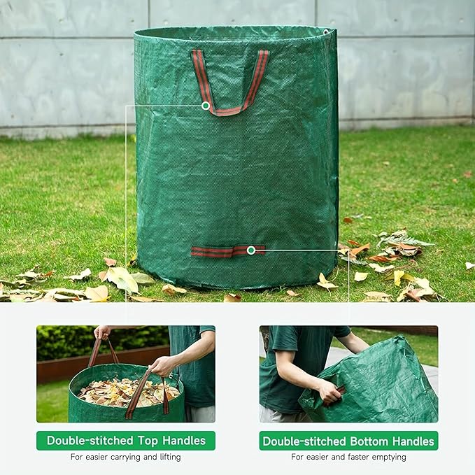 2-Pack 80 Gallon (33H x 26D Inches) Reusable Standable Yard Waste Bags with 4 Handles for Leaves, Debris, Grass Clippings, Garden Trash