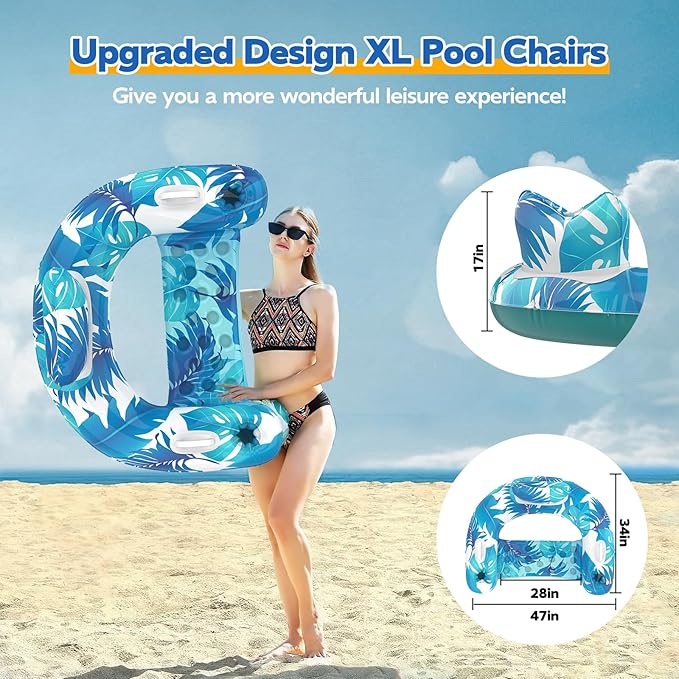 Pool Floats, 3 Pack Inflatable Pool Float Chairs with Cupholders & Handles, Pool Floats Adult & Kids Perfect for Pool Lake & Rivers, Pool Toys Party, Relaxing Inflatable Chair for Swimming Pool