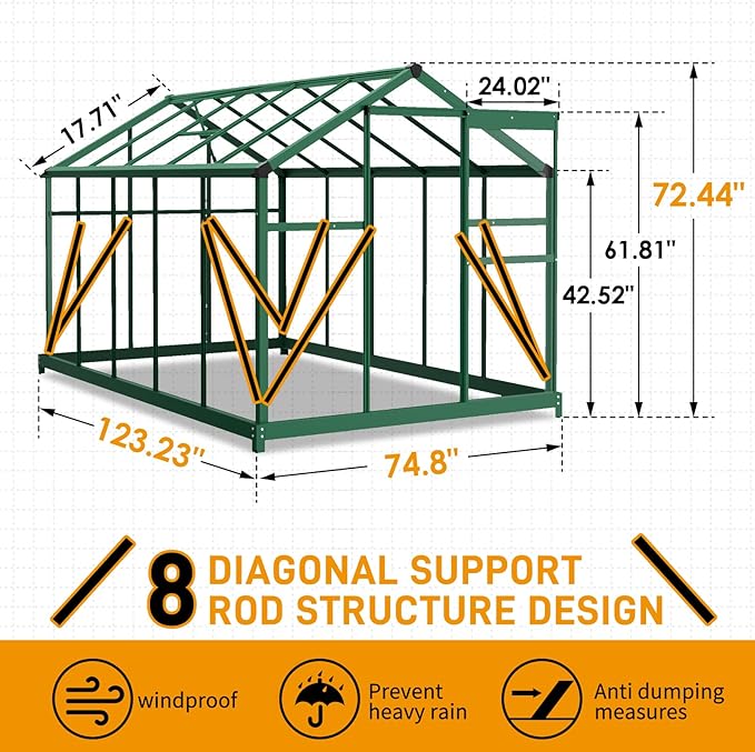 6x10 FT Greenhouse for Outdoors, Heavy Duty Polycarbonate Panels with 5 Roof Vents, Aluminum Large Walk-in Greenhouse for Outside Garden Backyard, Easy Setup, Green