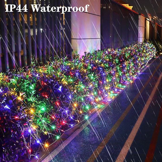 510 LED Christmas Net Lights, 27.9ft x 5ft Mesh Lights Outdoor Clear Wire 8 modes, Waterproof Connectable String Lights Plug in for Xmas Tree Bushes Garden Holiday Party Decorations - Multicolor