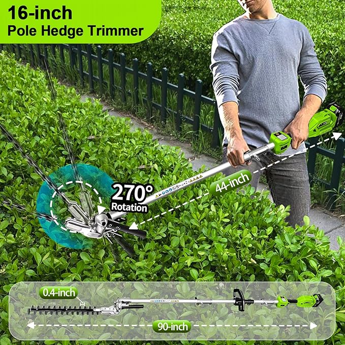 4-in-1 Cordless String Trimmer/Edger Electric Pole Hedge Trimmer 2 * 5000mAh Battery Powered Pole Saw Portable Weed Wacker and Brush Cutter Blade, Multi-Tool Kit for Grass Garden Lawn Care