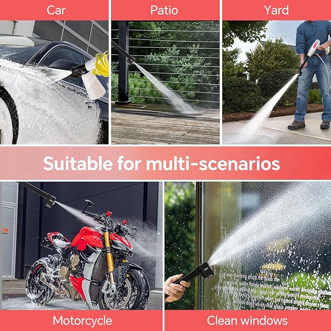Cordless Pressure Washer, 600PSI Portable Power Washer with 6-in-1 Nozzle & Foam Cannon, 21V Battery Powered Handheld High Pressure Washers Gun for Car, Patio, Home (Hose Adapter is NOT Included)