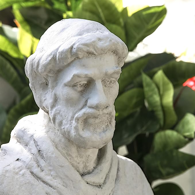 Alpine Corporation 45" Tall Outdoor Saint Francis Birdbath Statue Yard Art Decoration, Light Gray