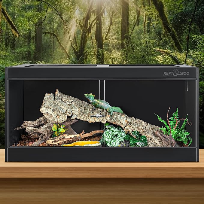 REPTI ZOO 120 Gallon PVC Reptile Tank Terrarium, 48x24x24 Reptile Terrarium for Ball Python Snake Bearded Dragon Gecko, Large Reptile Glass Tank with Sliding Door & Screen Ventilation