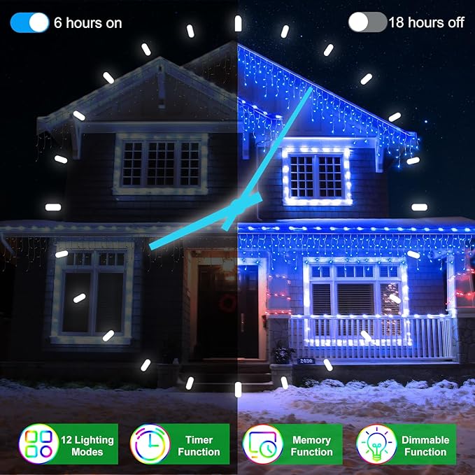 66FT 670 LED Outdoor Christmas Lights - 148 Ice Drops, 12 Pro Modes with Timer Memory & Brightness, Waterproof Hanging Ice String Light for Holiday Wedding Garden Fence House Decor (Blue)